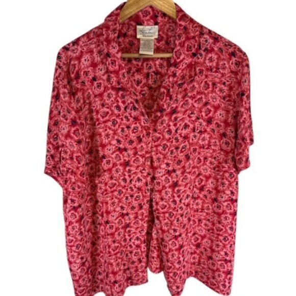 Kathie Lee Collection Tops - Kathie Lee Top Womens Size 22W/24W Dark Pink Floral Embroidered Button Front